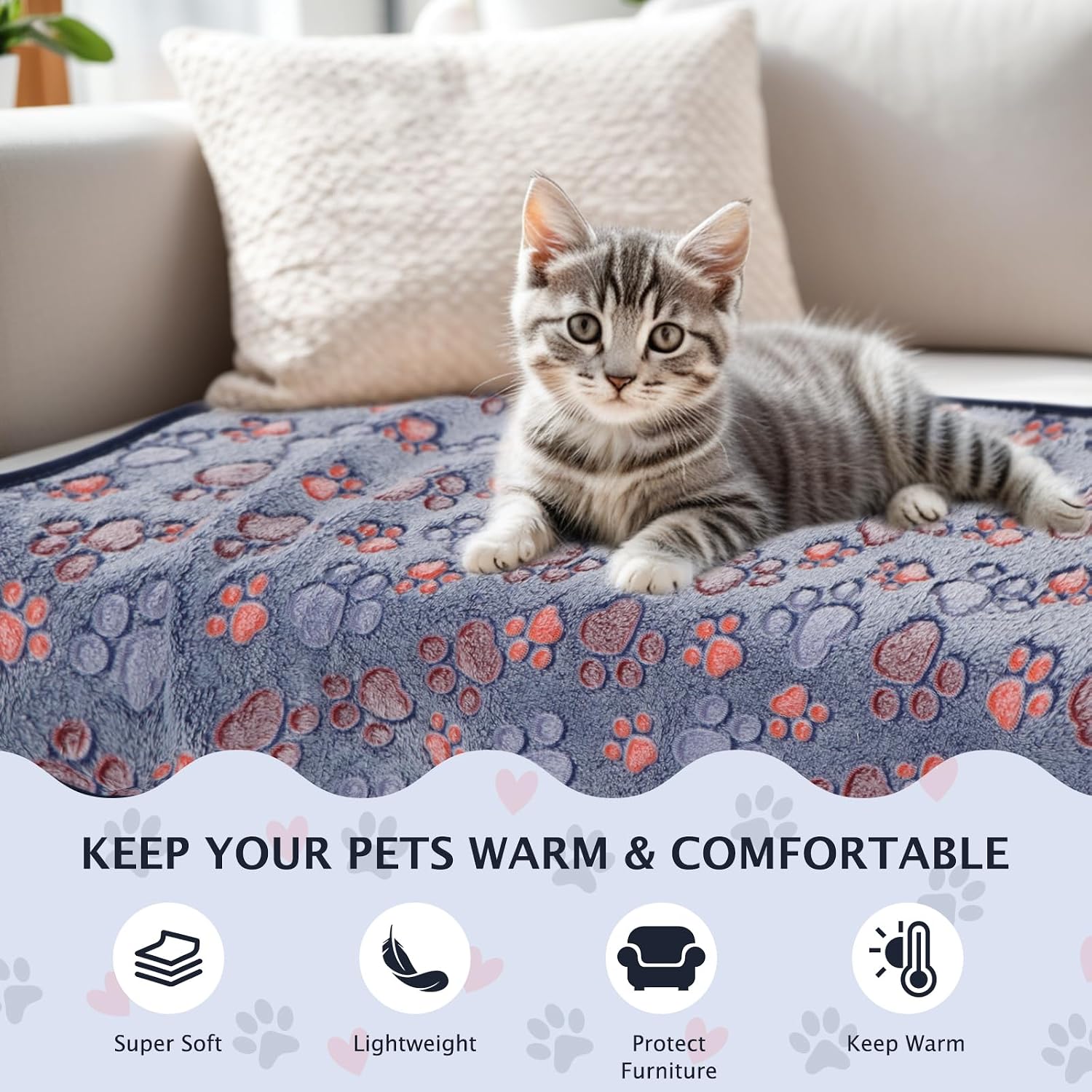 Detalle 2 de BVAGSS XH075 60 x 40 cm paw-print pet blanket
