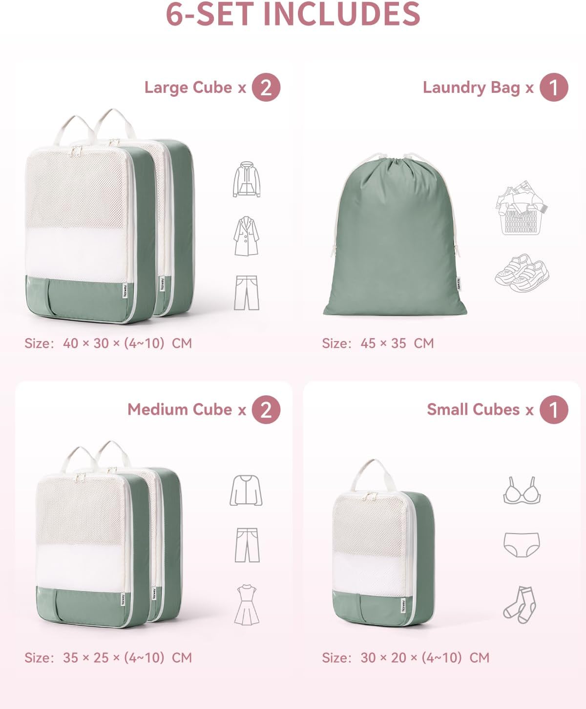Thumbnail 1 de Narwey 6 Set Compression Packing Cubes