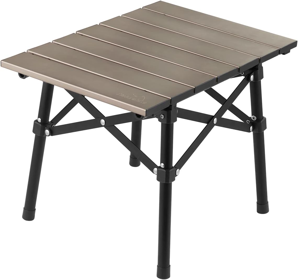 Detalle de Naturehike opvouwbare campingtafel van aluminium, bruin en compact