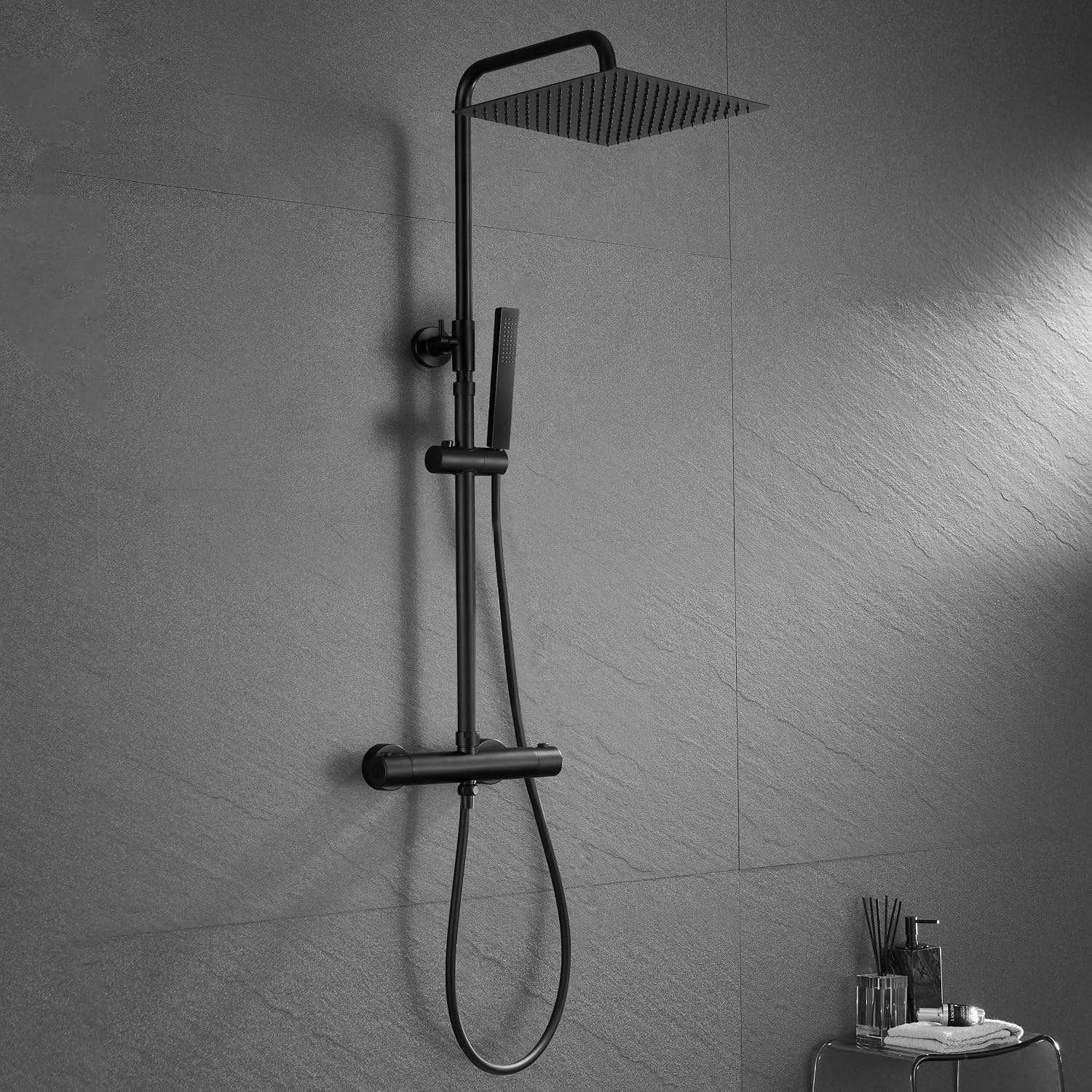Detalle de JOHO Colonne de douche noir mitigeur thermostatique 38°C