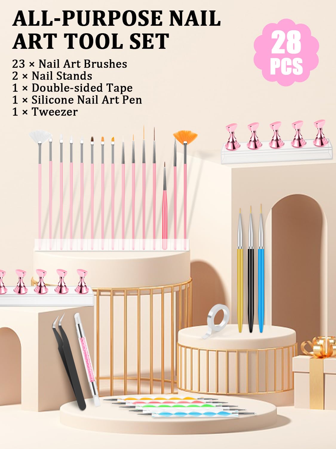 Detalle de YOOVR 28-In-1 Nail Art Tool Set with Magnetic Stands, Brushes and Dotting Tools