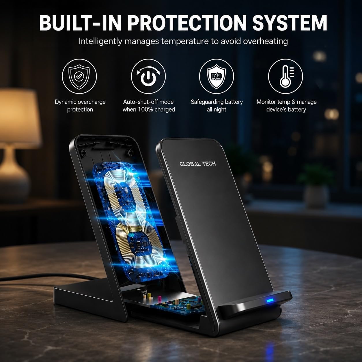 Detalle de Wireless Charger 15W Stand – 2-in-1 Wireless Charger & Phone Stand for iPhone, Galaxy, Pixel and more