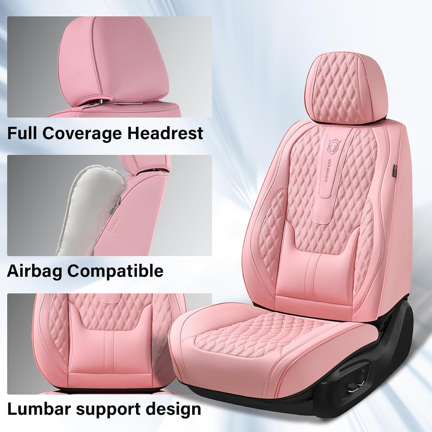 Thumbnail 2 de Coverado Coverado Seat Covers Full Set (Pink) — Waterproof Car Seat Covers with Lumbar Support
