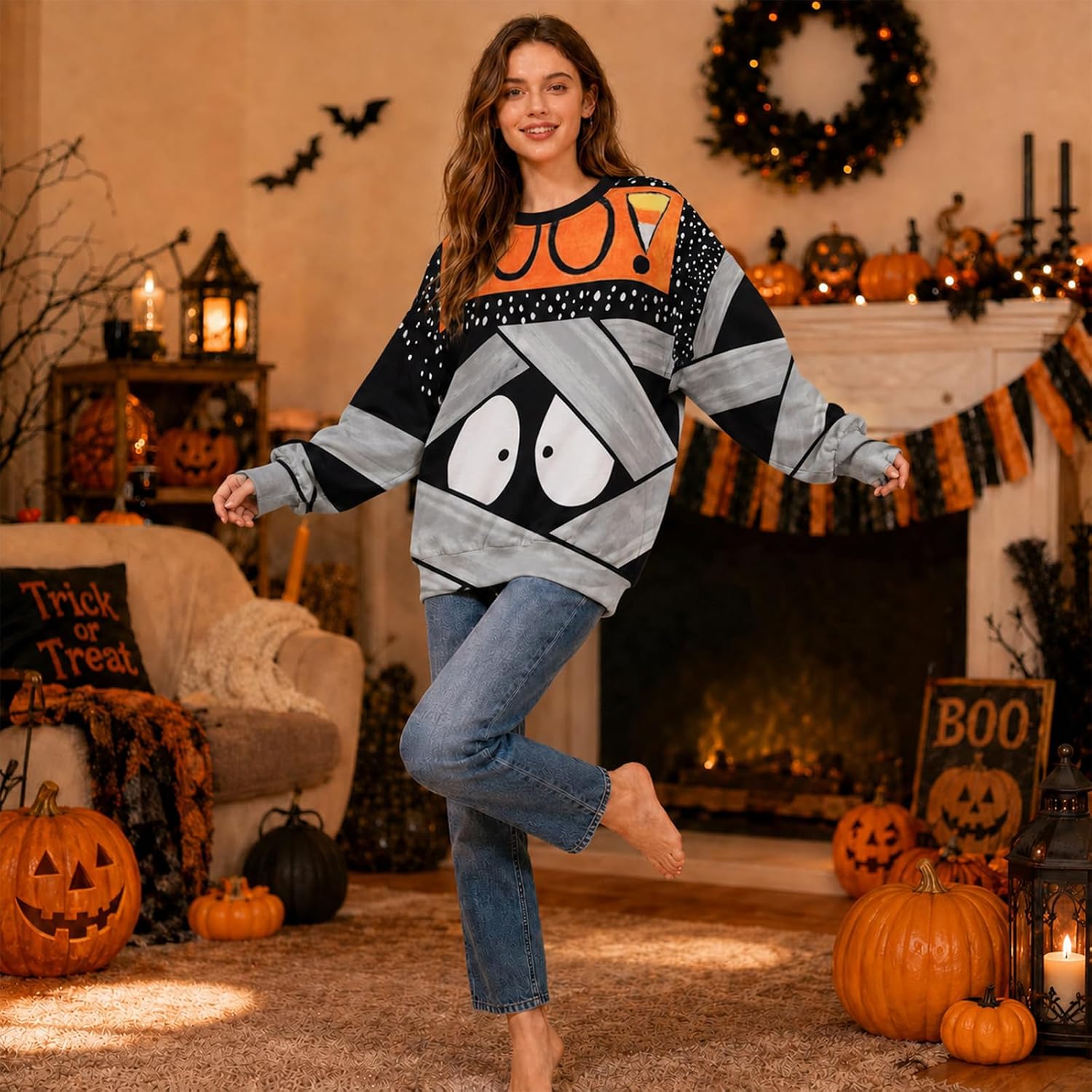 Detalle de SUPEYA Spooky Season Ghost Sweatshirt for Women, Long-Sleeve Pullover