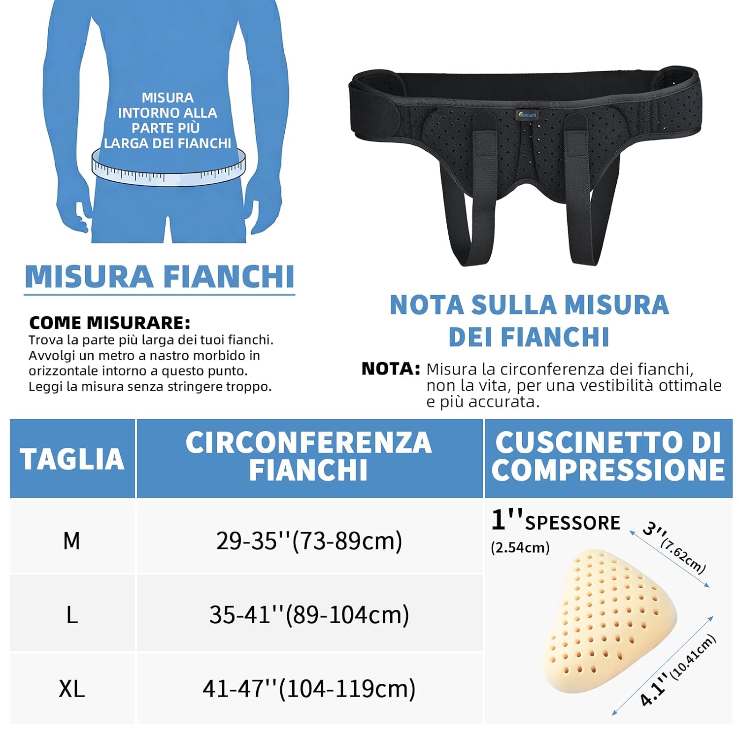 Detalle 2 de Tenbon Cintura per ernia XL con cuscinetti rimovibili: supporto discreto e regolabile per uomo e donna