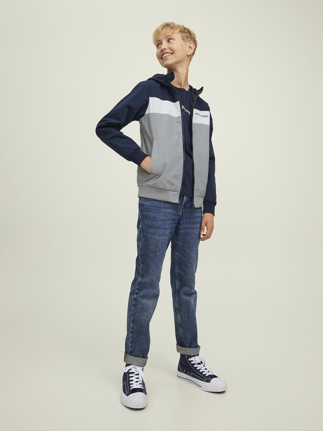 Thumbnail 4 de Jack & Jones Kids Hooded Long Sleeve Bomber Jacket with Wind-Stopper Shell