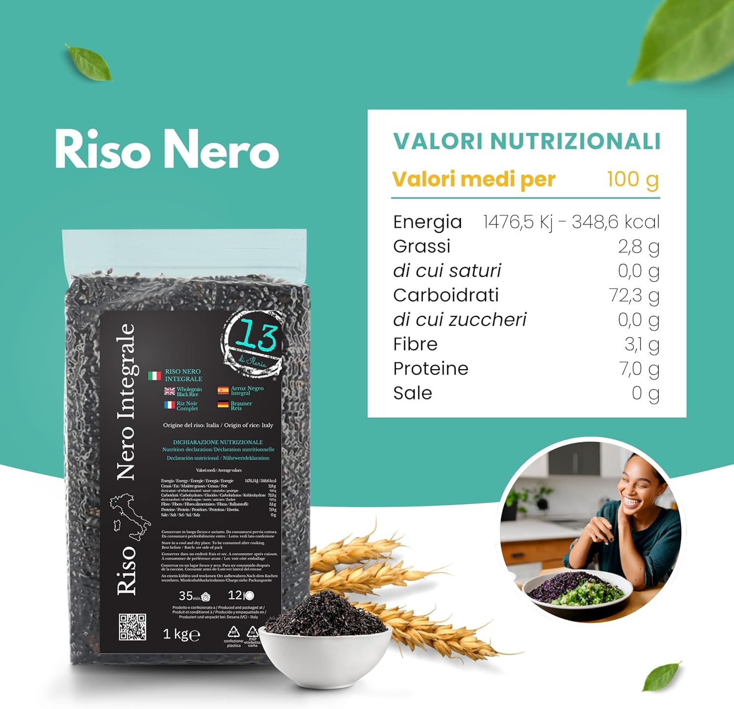 Thumbnail 5 de Riso Nero Integrale Italiano 2 kg (2x1 kg) – Aromatico, Senza Glutine, Ricco di Fibre e Antiossidanti