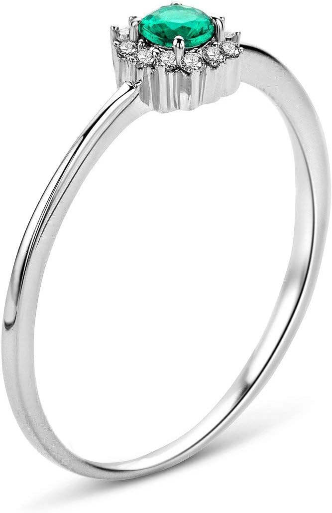 Thumbnail 1 de Miore Bague classique pour femme en or blanc avec émeraude centrale et diamants naturels, 9 carats