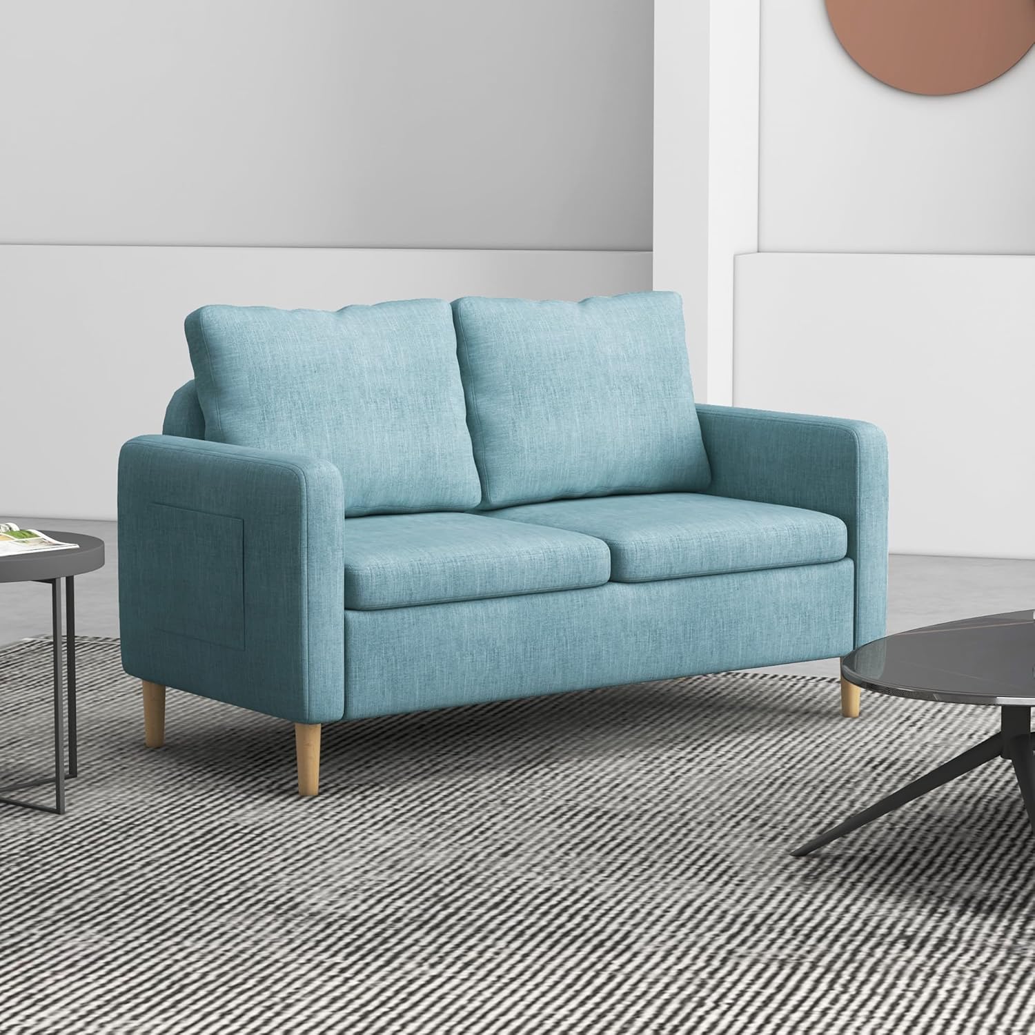 Thumbnail 8 de HOMCOM Sofá 2 Plazas Azul Claro con Bolsillos y Patas de Madera 🛋