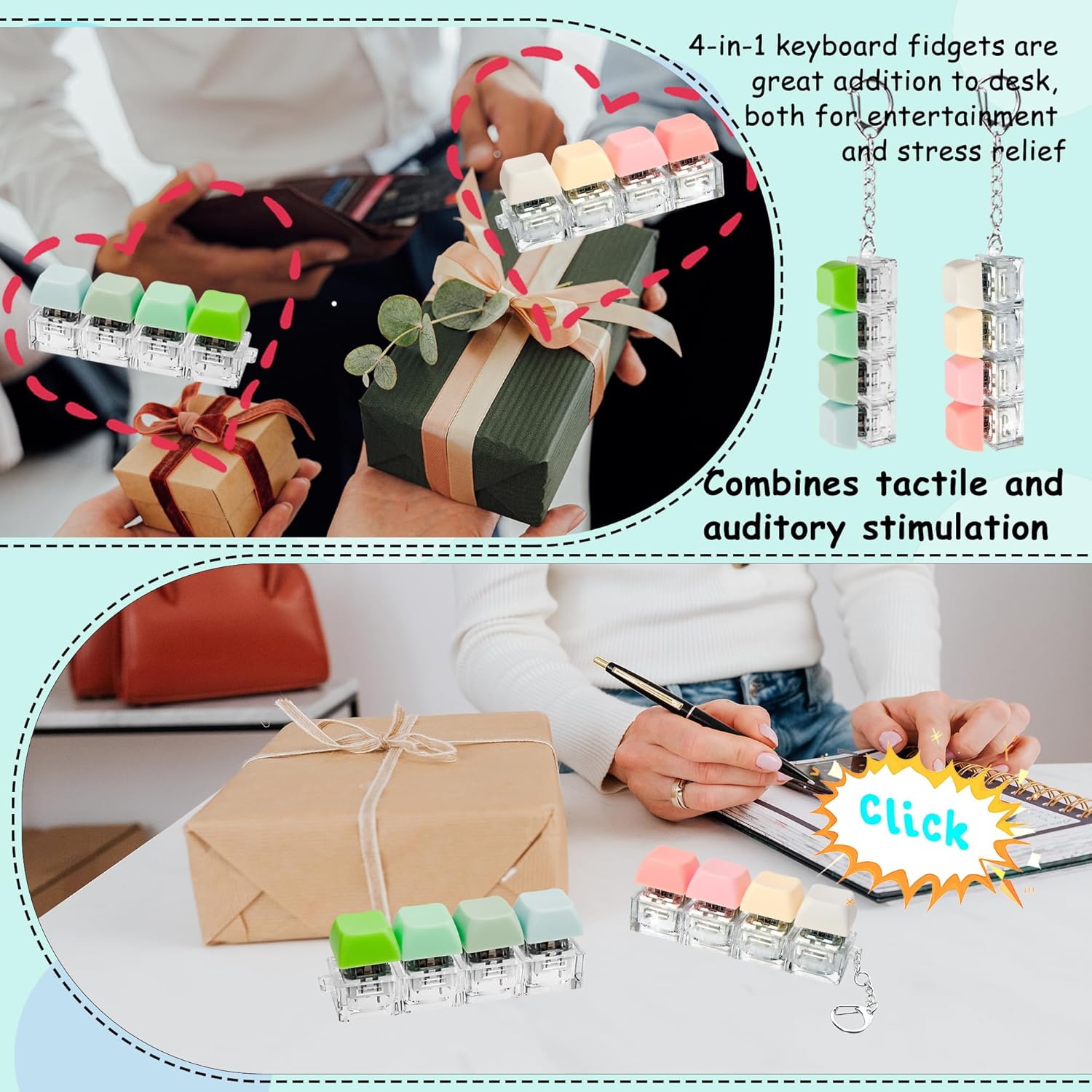 Detalle de 2 PCS Keyboard Fidget Toy Review: 4-in-1 Keyboard Decompression Button Keychains