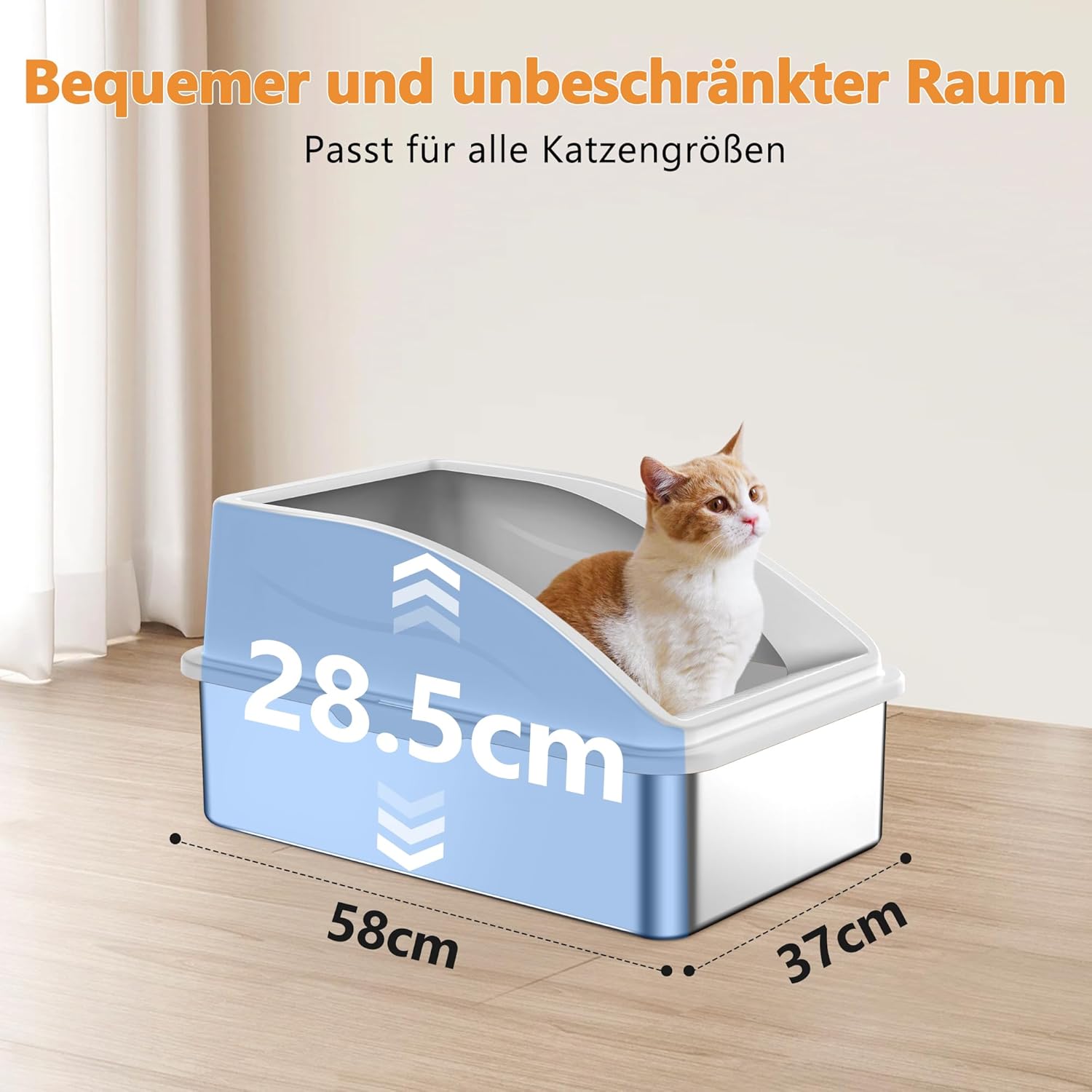 Detalle de FURTIME Bac à Litière XXL en acier inoxydable avec pelle et couvercle – 30 L, 58 × 37 × 28,5 cm