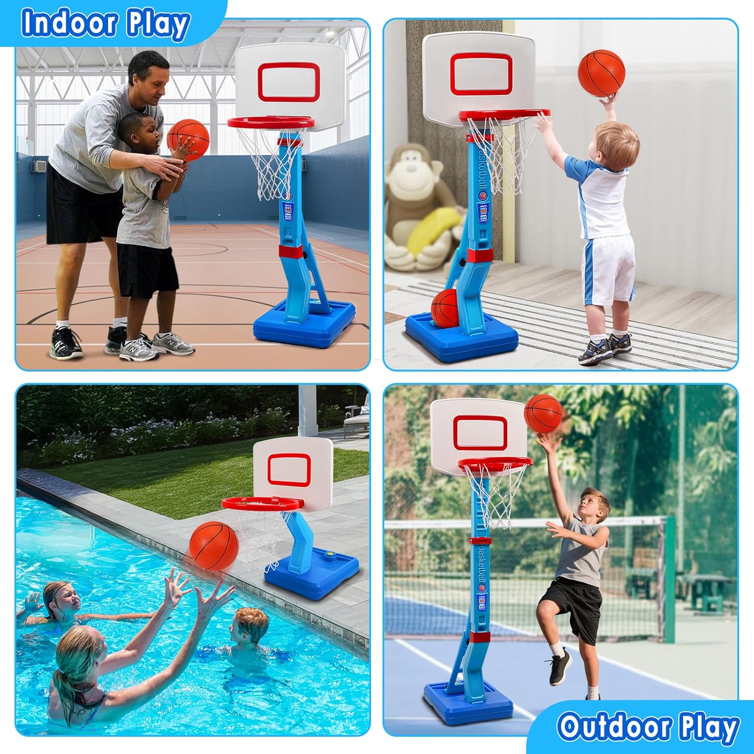 Thumbnail 3 de AOSPHYS Toddler Basketball Hoop (27.6–54 in) with 4 Inflatable Balls & Pump — Height-Adjustable Indoor/Outdoor