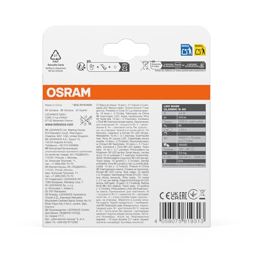 Detalle de Osram lot de 3 ampoules LED flamme E14, 4 W, blanc chaud 2 700 K