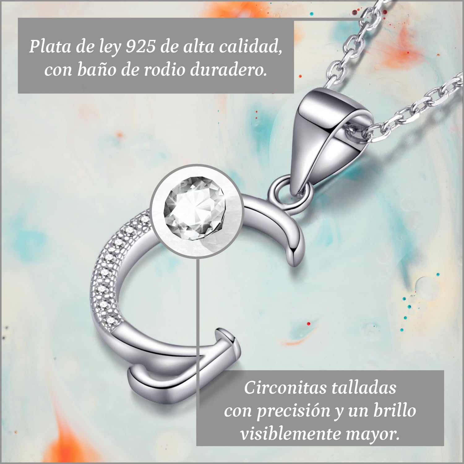 Detalle 2 de Morella collar mujer 925 con colgante letra 45 cm