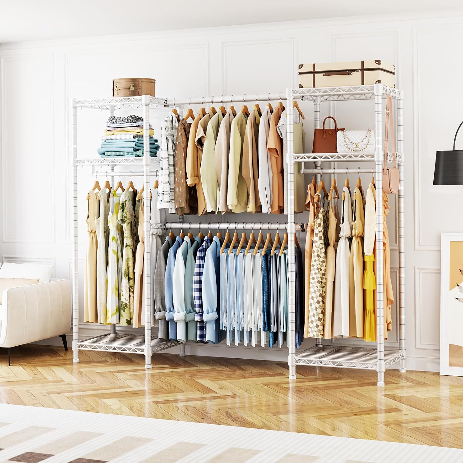 Detalle 2 de Ulif E7 weiß Heavy-Duty Clothing Rail, Expandable Metal Rack with 6 Shelves
