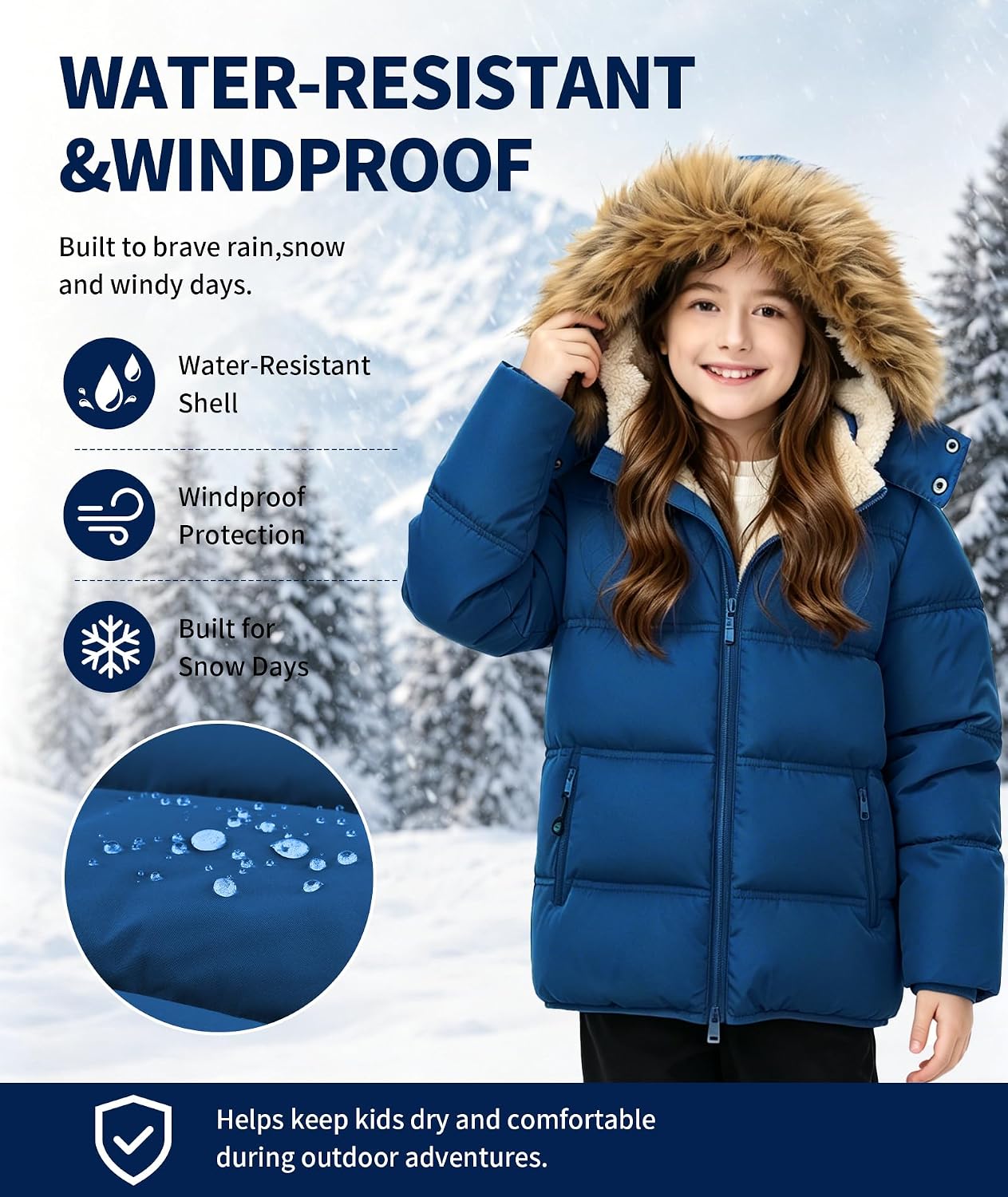 Detalle 2 de GEEK LIGHTING Kids’ Winter Puffer Jacket, Sherpa-Lined