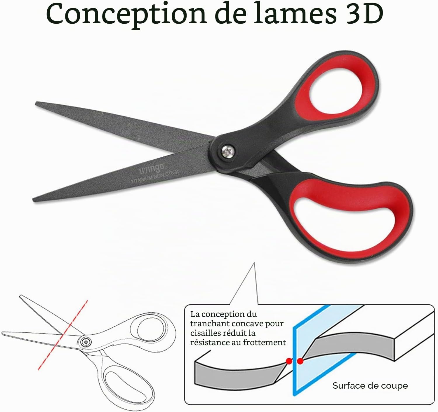 Detalle 1 de LIVINGO – 2 paires de ciseaux antiadhésifs en titane 20,3 cm, acier inoxydable plaqué titane