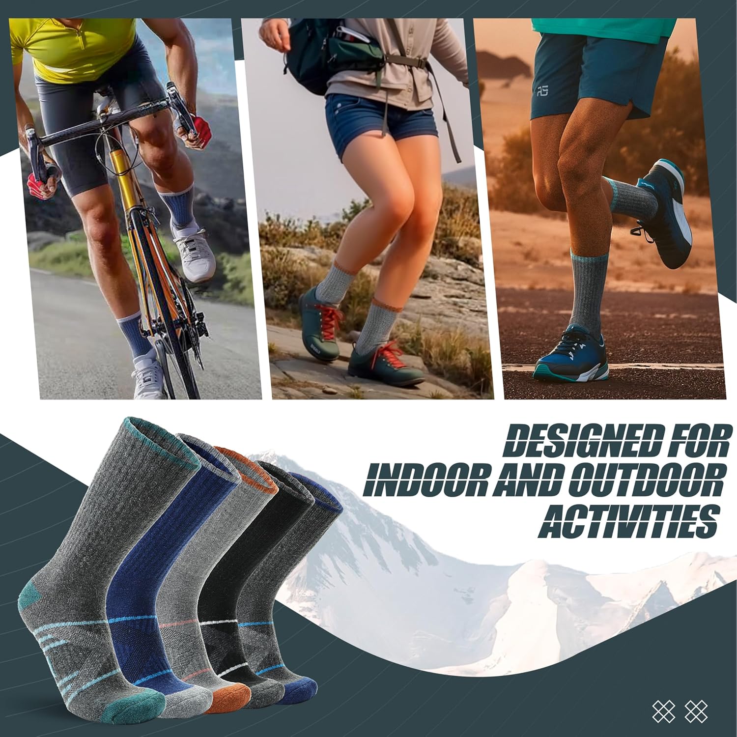Thumbnail 5 de ANTSANG Merino Wool Hiking Socks, 5-Pair Crew Boot Socks with Targeted Cushion