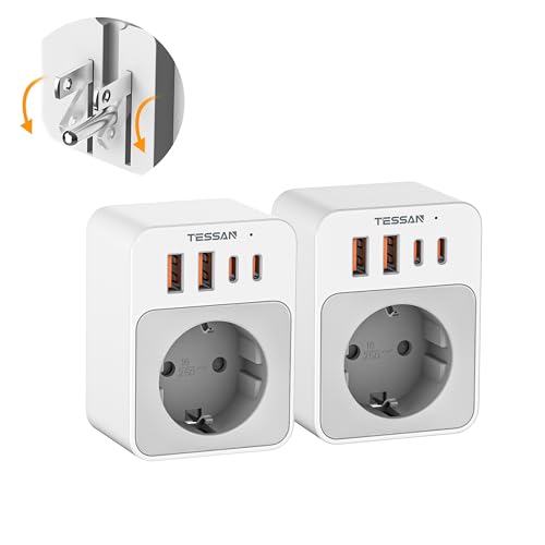 Detalle de TESSAN 2er Pack Klappbarer USA Adapter Steckdose mit 4 USB