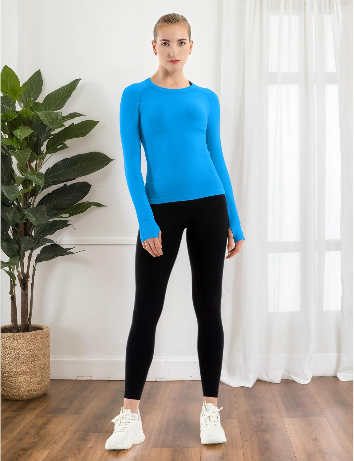 Detalle de MathCat Seamless Long-Sleeve Workout Shirt for Women with Thumb Holes