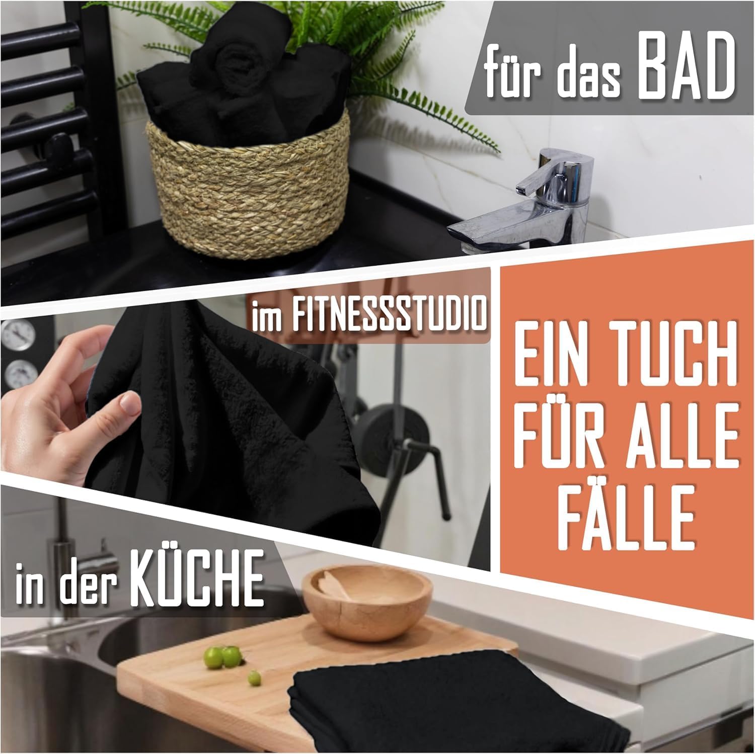 Thumbnail 6 de NatureMark NM-TWL-500-BK-33 washandjes, 10 stuks, zwart katoen 30 x 30 cm