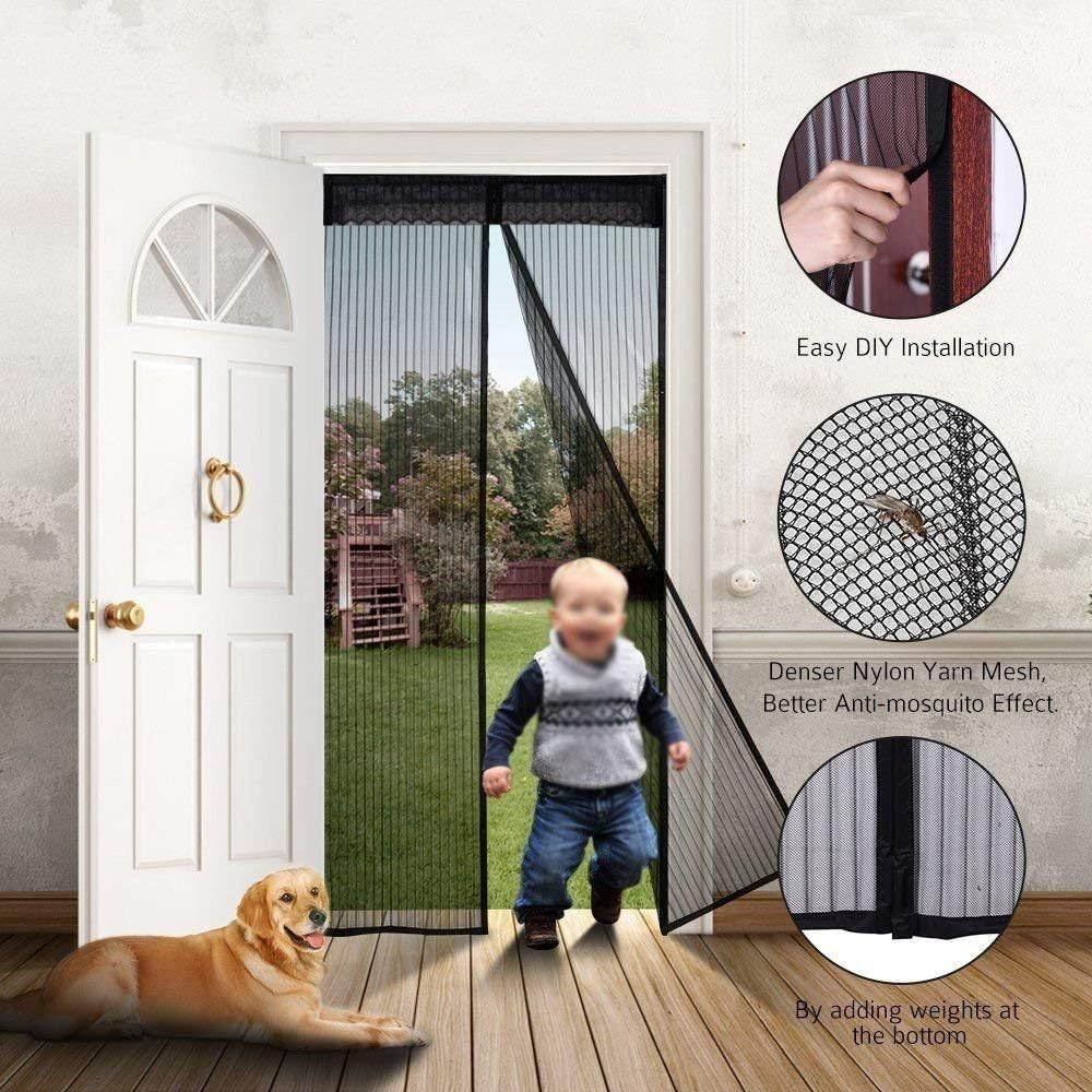 Thumbnail 3 de Magnetic Screen Door Polyester Magnetic Fly Screen Curtain (Black, 80 x 200 cm) for Anti-Mosquito & Pest Protection
