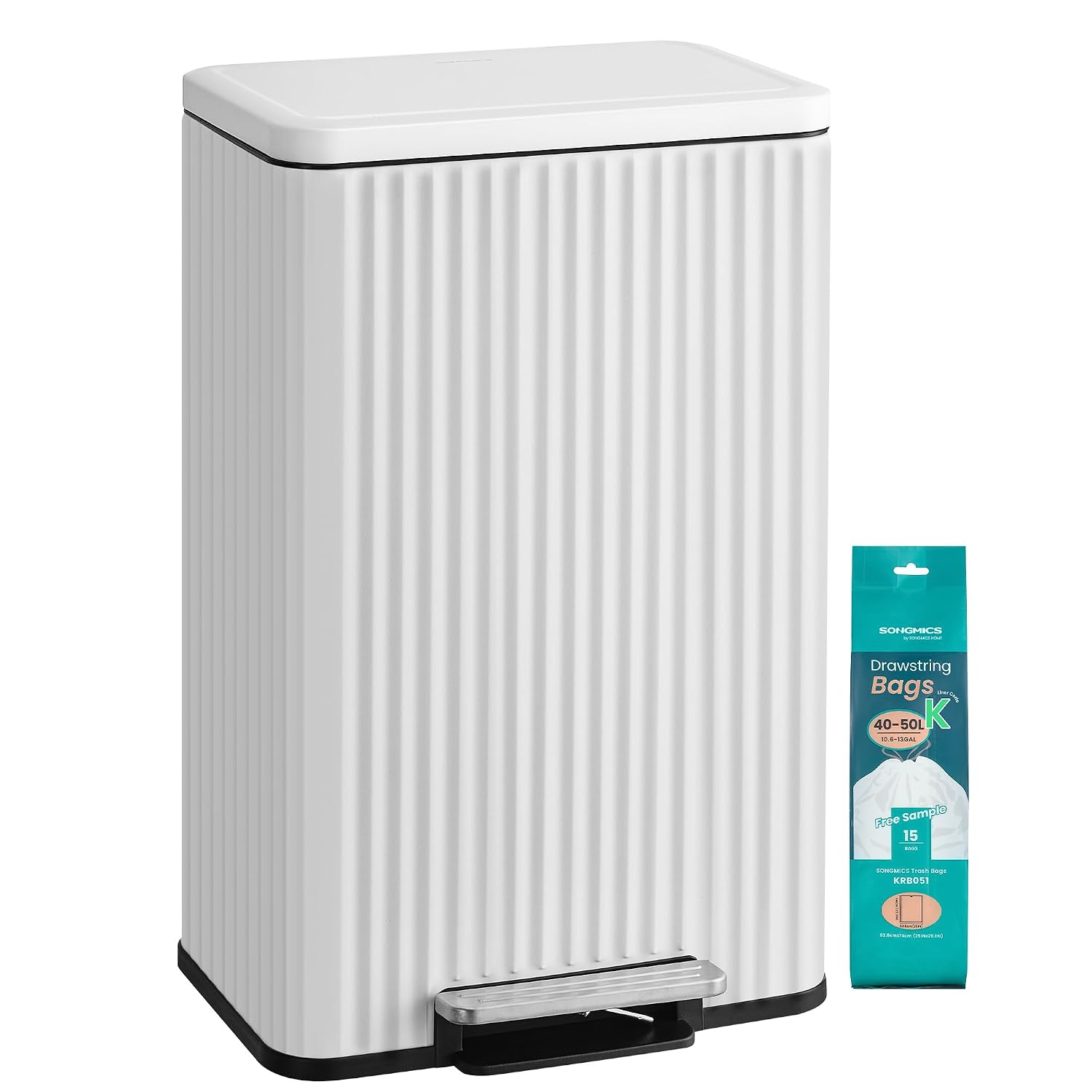 Detalle de SONGMICS ULTB586WZ01 13-Gallon Stainless Steel Kitchen Trash Can, Cloud White