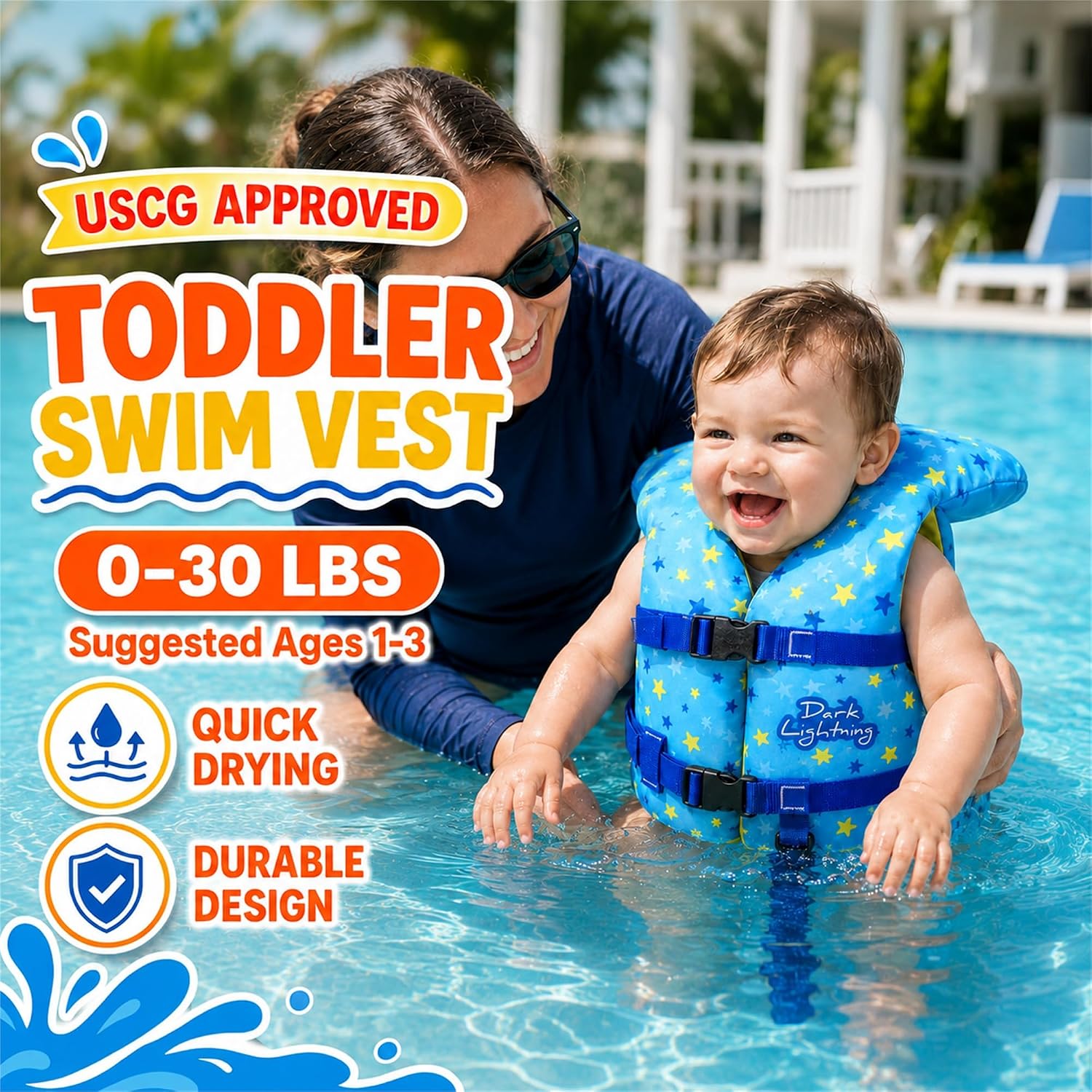 Thumbnail 4 de Dark Lightning USCG Approved Infant/Toddler Life Jacket (0-30 lbs) with Headrest, Leg Strap and Grab Handle