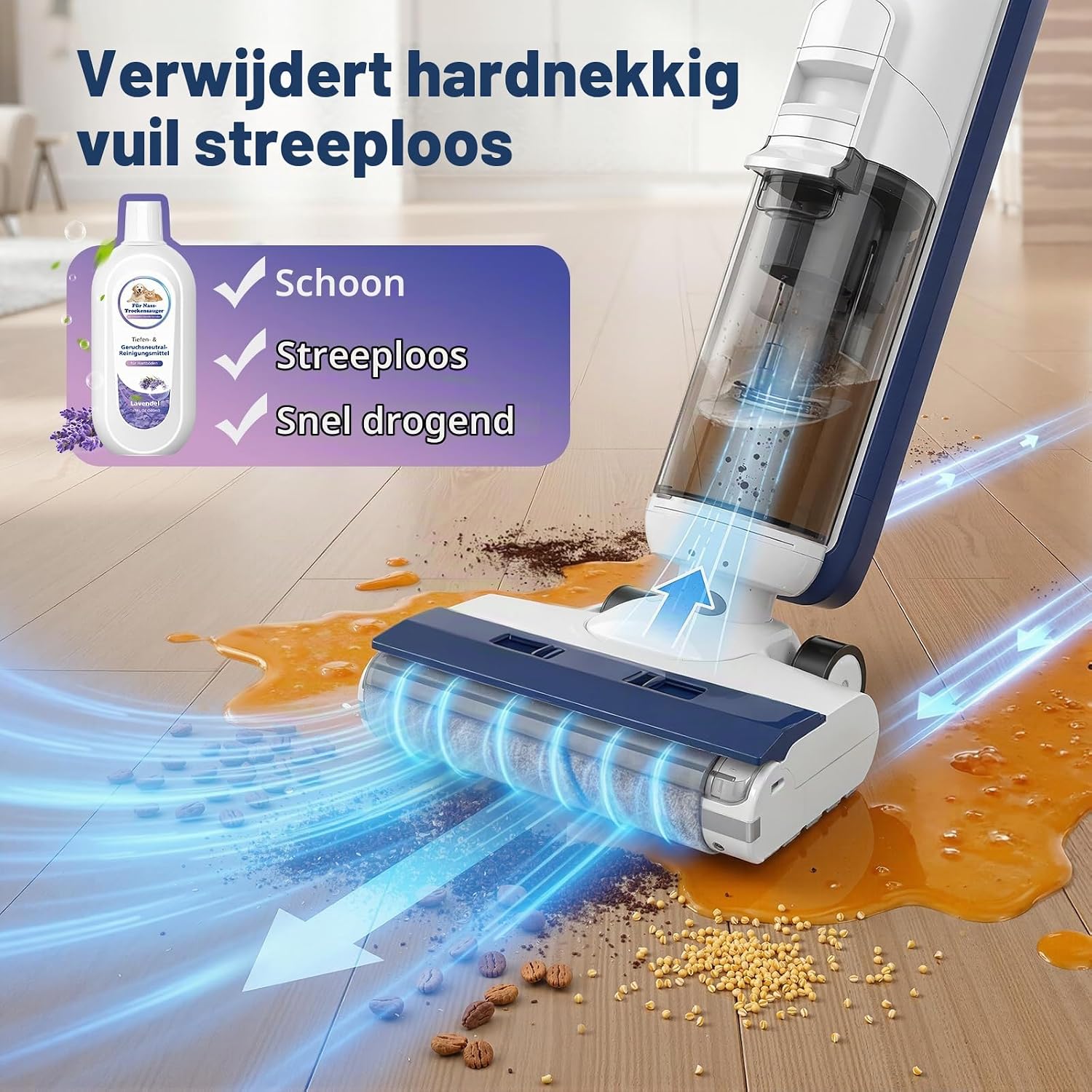 Detalle de VILLAPOOL vloerreiniger 2 x 500 ml met lavendelgeur, schuimarm voor Tineco