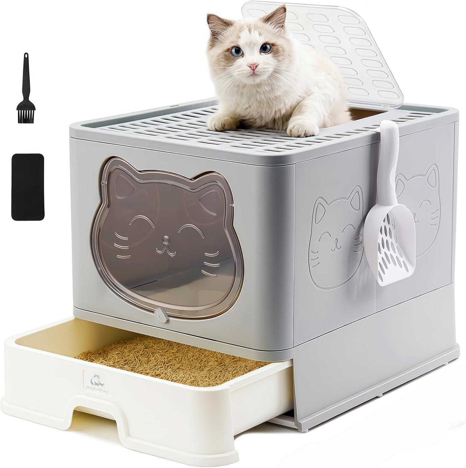 HelloMiao Vollständig geschlossene Katzentoilette mit Dach – flexibel, geruchsfrei und faltbar (bis 8 kg)