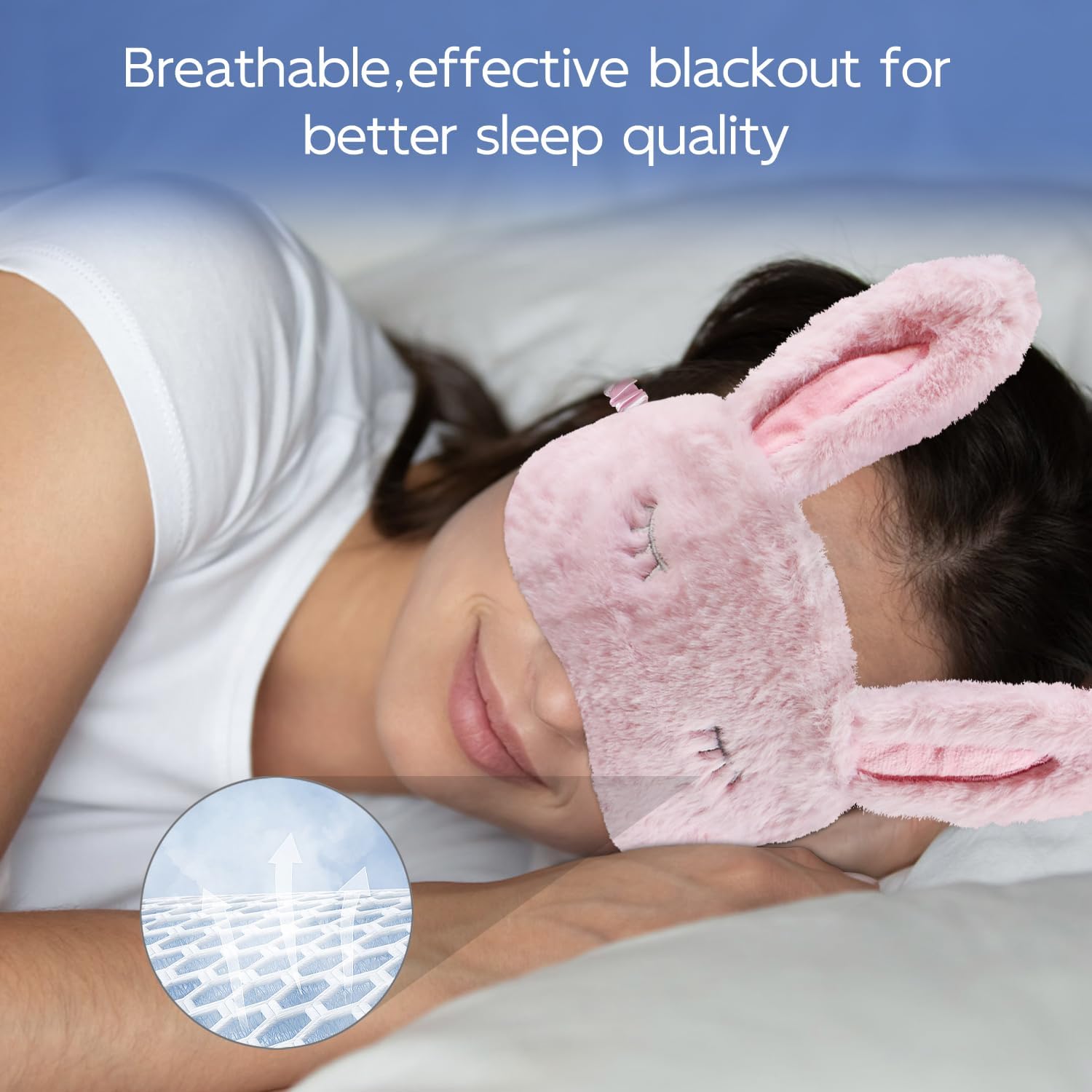 Detalle 2 de VerteLife Sleep Mask Cute Bunny Eye Mask – 3D Cartoon Bunny Ears, Pink