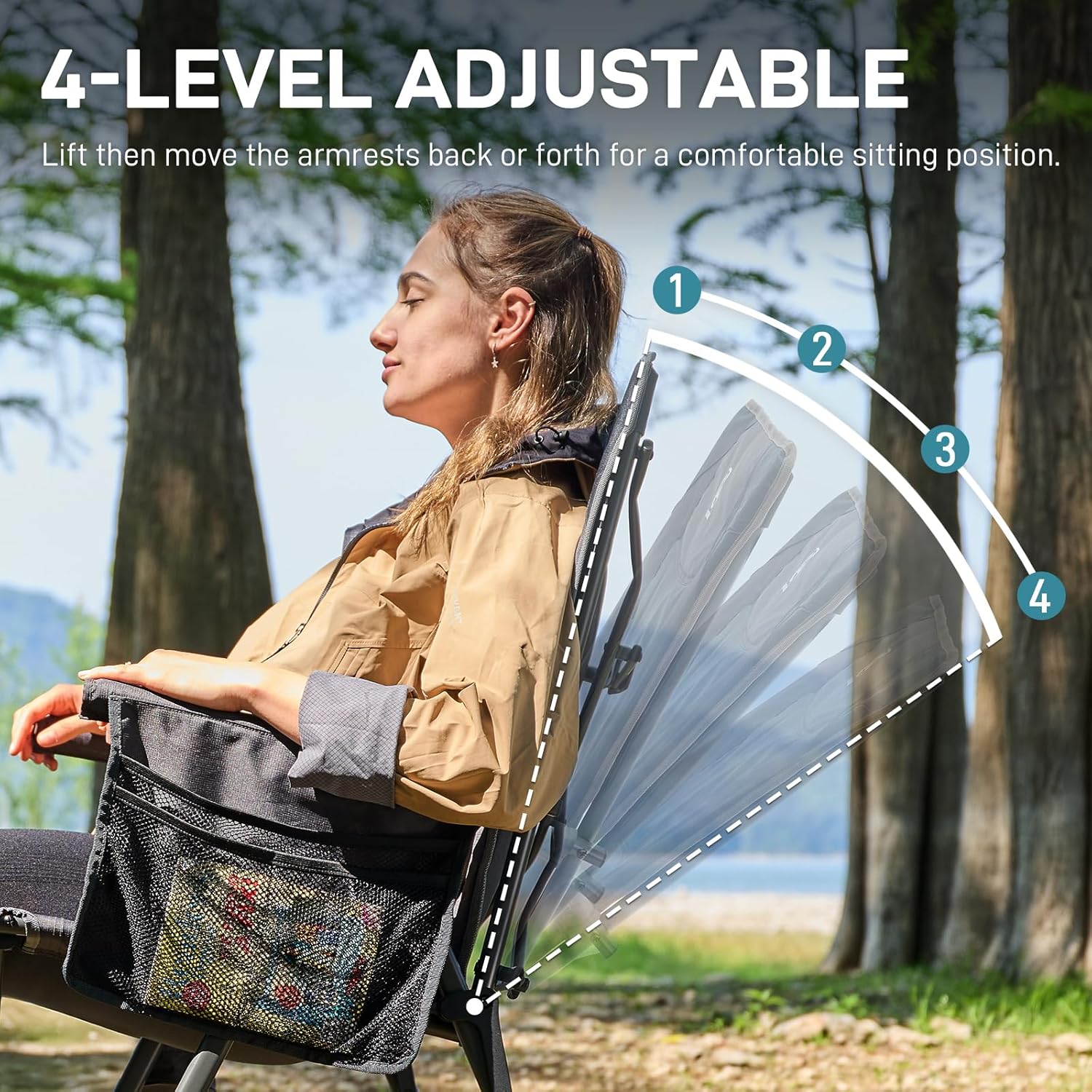 Thumbnail 3 de EVER ADVANCED Luxury Camping Chair Folding for Adults | 2-Pack, Heavy Duty 350lbs, Padded Reclining with Cup Holder and Side Pocket