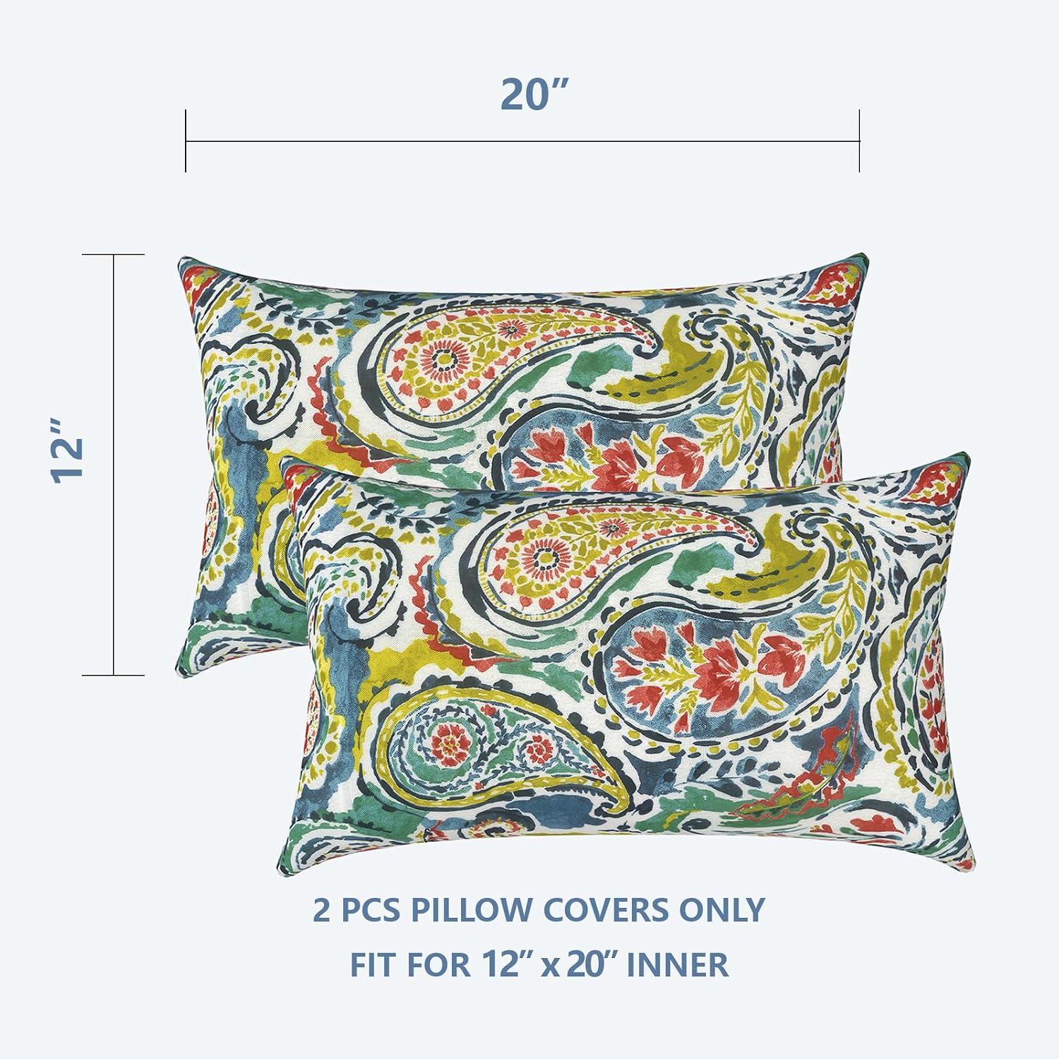 Detalle 2 de LVTXIII Paradise Paisley Outdoor Lumbar Pillow Covers, Set of 2, 12" x 20