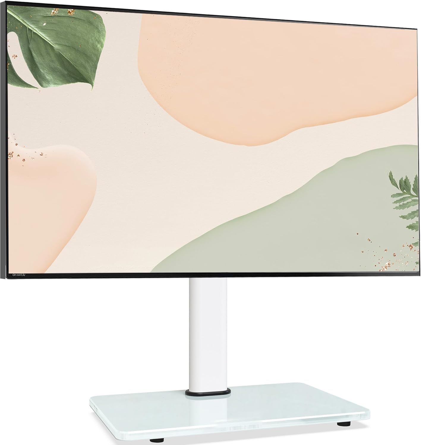 Detalle de Swivel Universal TV Stand for 32-75 inch TVs with Tilt, 8-Level Height Adjustable Table Top Mount in White