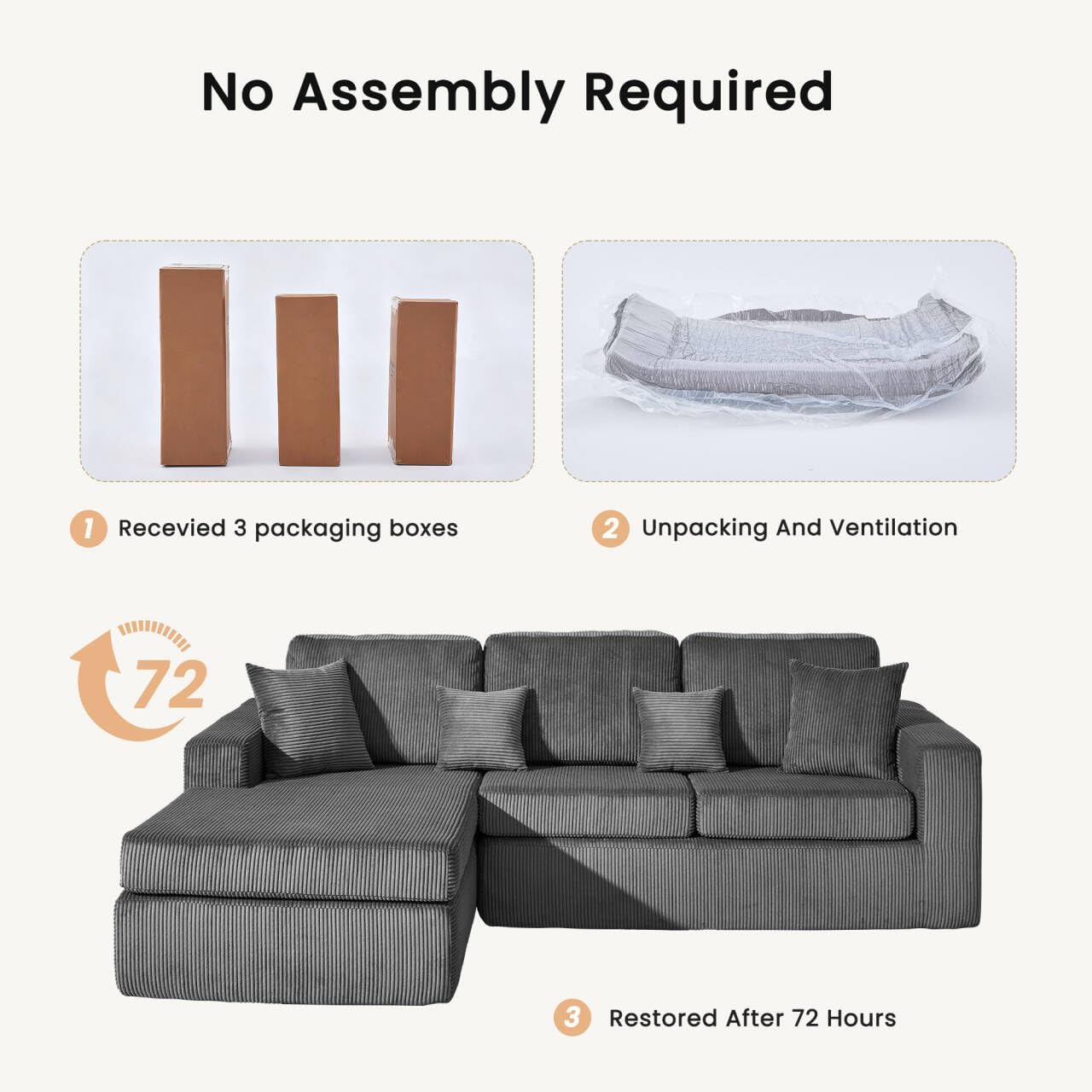 Thumbnail 5 de CLIPOP Boneless Couch L Shaped Left‑Corner 3‑Seater Sofa set 🛋