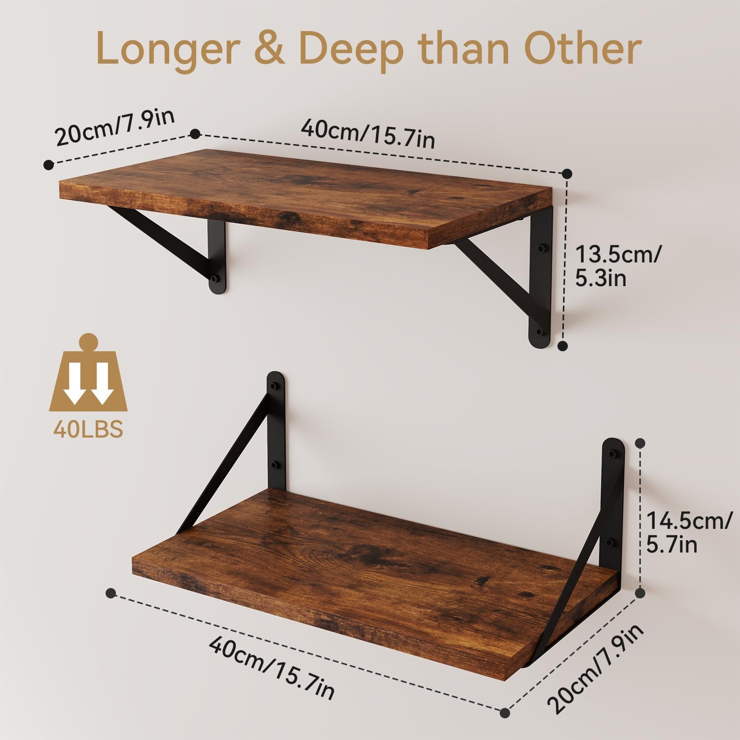 Thumbnail 2 de IBUYKE Deep Floating Shelves for Wall, 8 Inch Deep — Set of 2 (16W x 8D)