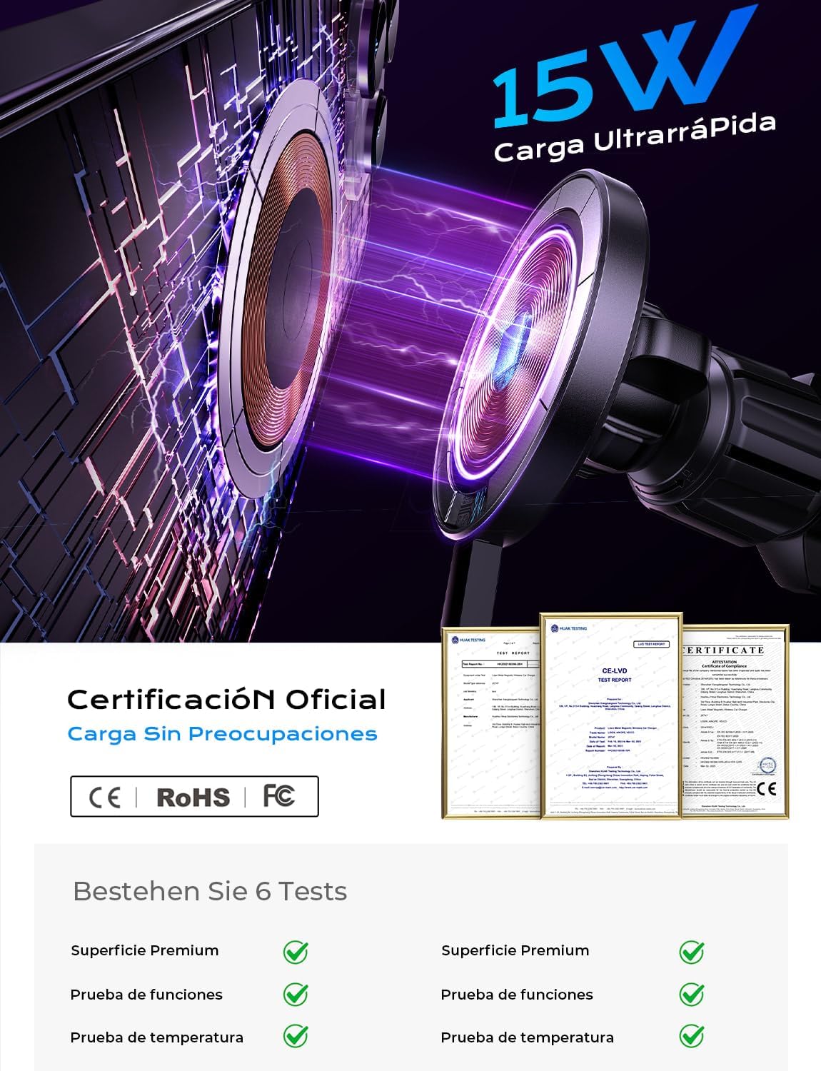 Detalle 2 de LISEN 15W Cargador Magsafe Coche 15W