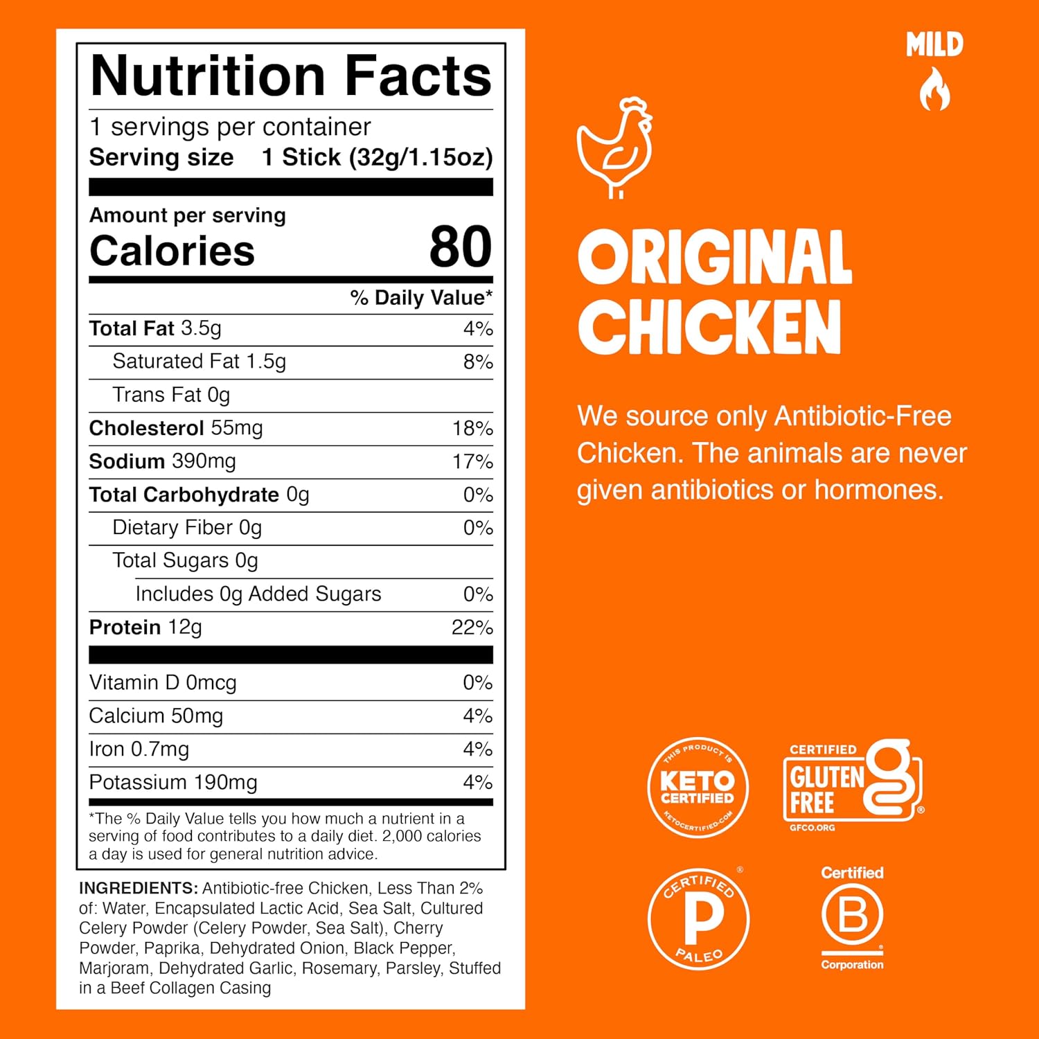 Detalle de Chomps Original Chicken Protein Snack Sticks, 10-Count, 12g Protein, Zero Sugar