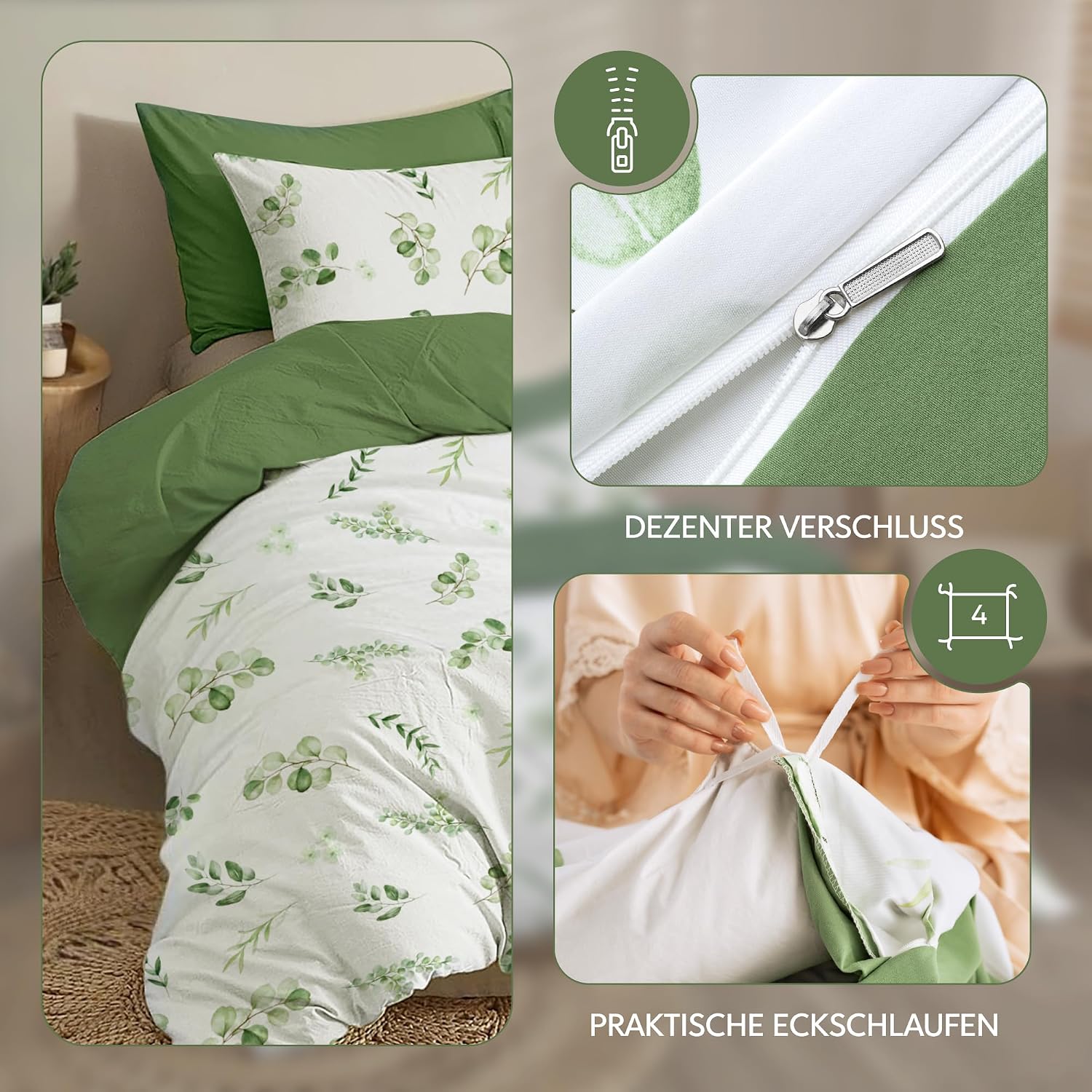 Detalle 2 de Dreamzie Bettwäsche Set 155x220 Salbeigrün Mikrofaser