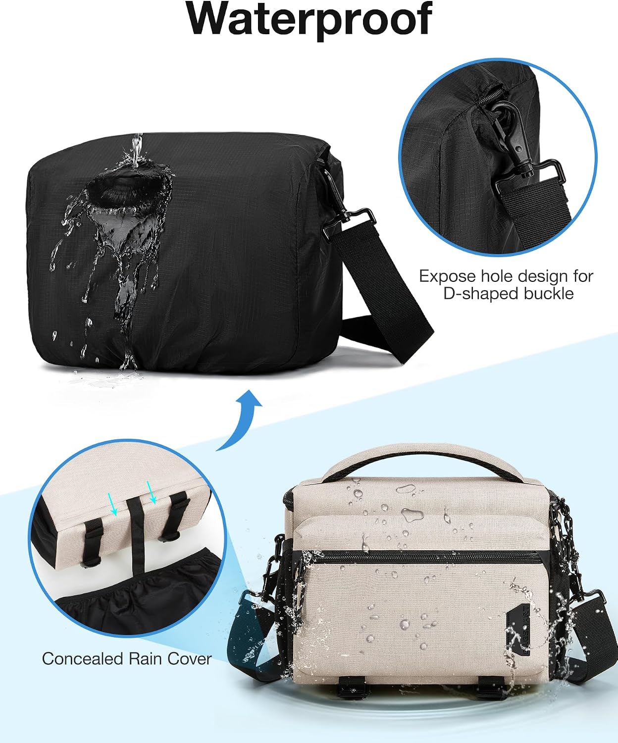 Detalle de bagsmart SLR/DSLR Kameratasche wasserdicht mit Regenhülle – beige