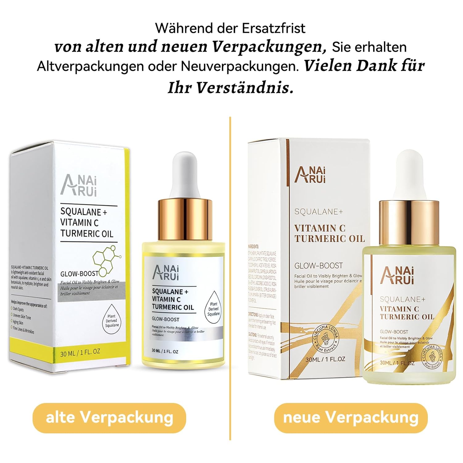 Detalle de ANAiRUi Gesichts-Öl mit Kurkuma, Squalan und Vitamin C (30 ml)