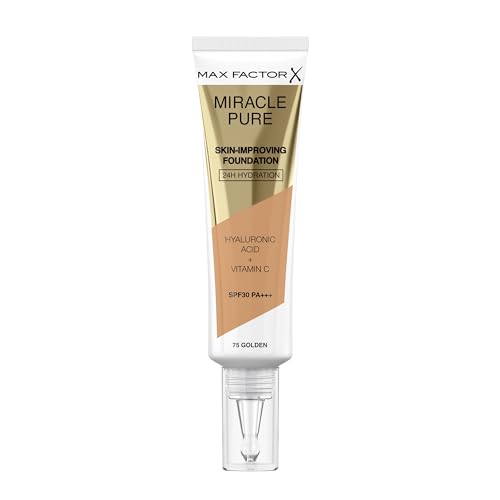 Detalle de Max Factor Miracle Pure Fondotinta Liquido Idratante 75 Golden, SPF 30 – 91% Ingredienti di Origine Naturale