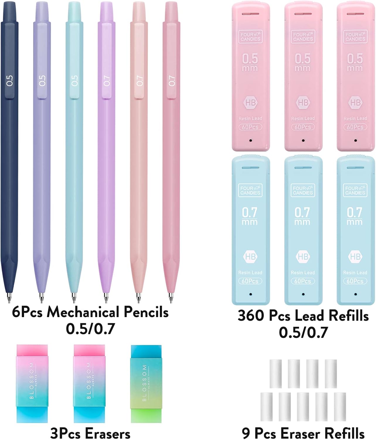 Thumbnail 5 de Four Candies Druckbleistift Set – 6 Stück, 0,5/0,7 mm, 360 HB Minen, 3 Radierer