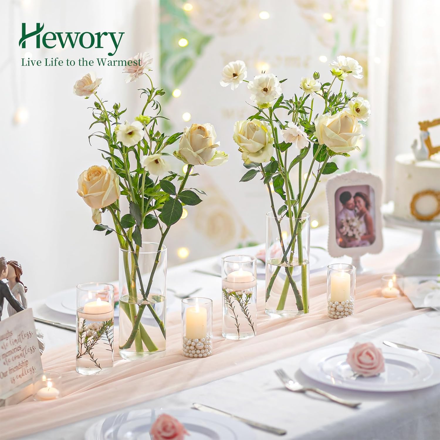 Thumbnail 2 de Hewory Glasvase Zylinder-Set (30-teilig) – Glasvasen in 10/15/20 cm für Tischdeko, Kerzen & Windlichter