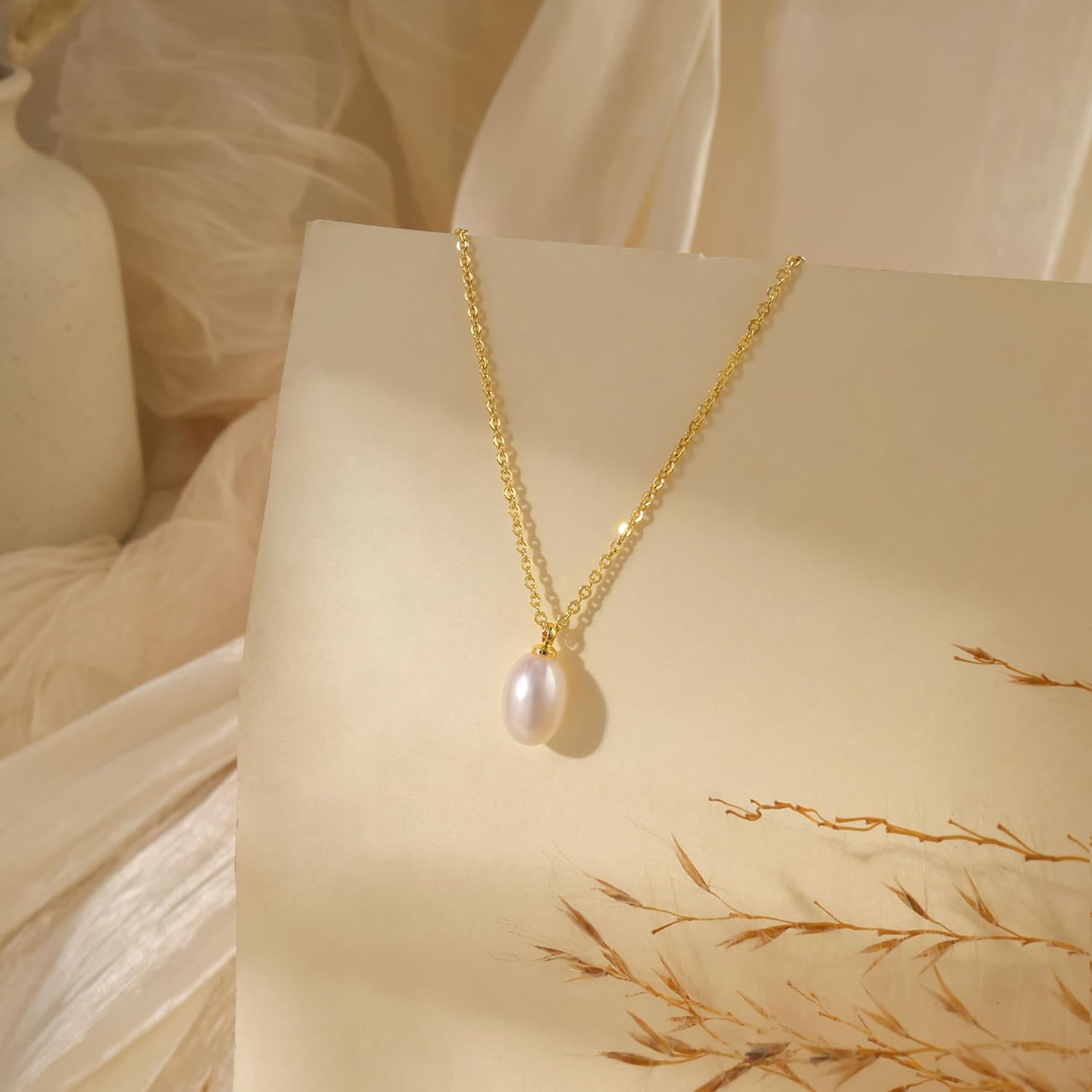 Thumbnail 6 de Gold Pearl Necklace, 14K Gold-Plated