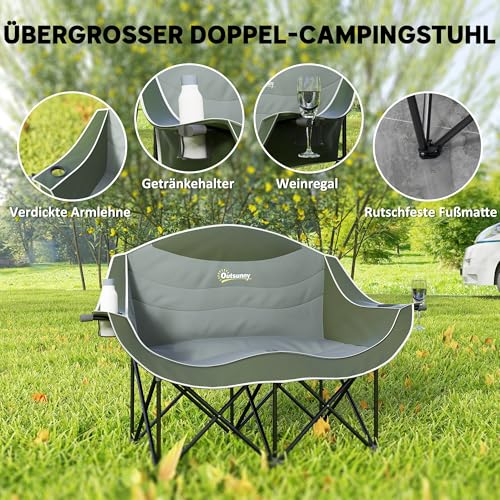 Detalle de Outsunny Faltstuhl 2-Sitzer Faltbar Campingstuhl Getränkehalter Grün