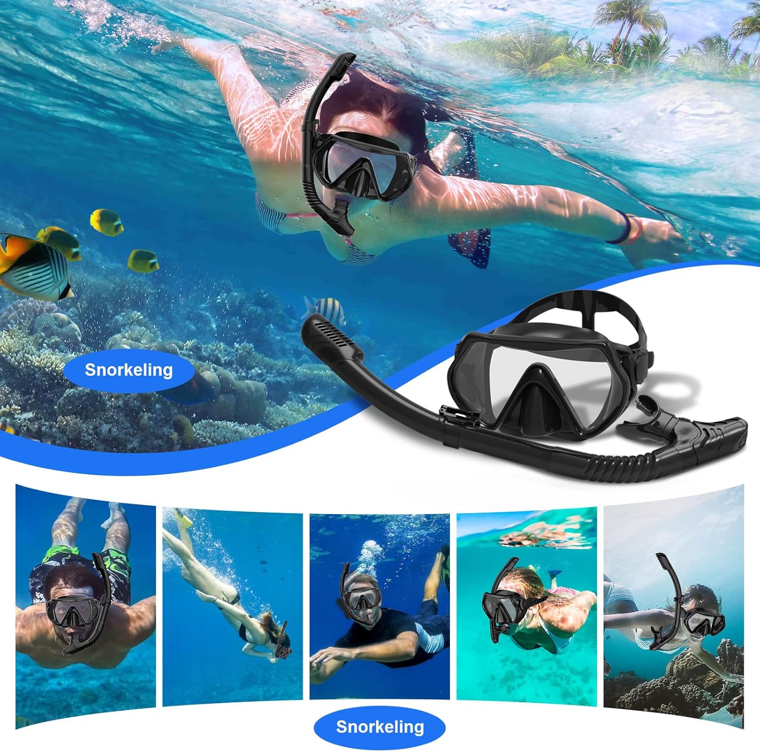 Thumbnail 5 de MELUMILU Adult Snorkel Mask Set with 180° View and Dry-Top Snorkel