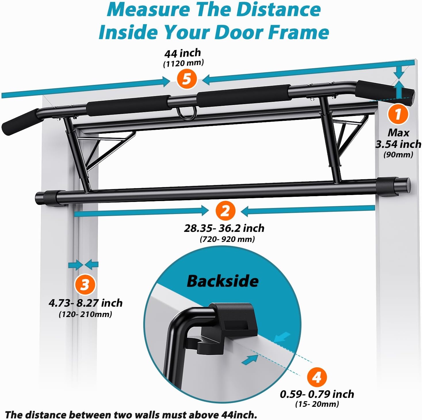 Detalle 1 de JX FITNESS Door Frame Pull Up Bar (Foldable, No Drilling) for Chin-ups at Home