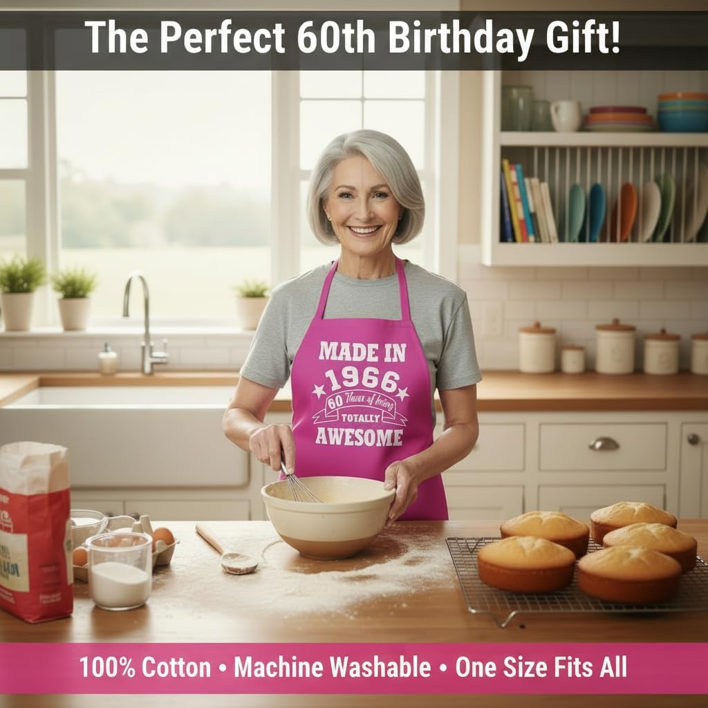 Detalle de Print4U Made in 1966 60th Birthday Apron – His & Hers Kitchen Gift (One Size, Machine Washable)