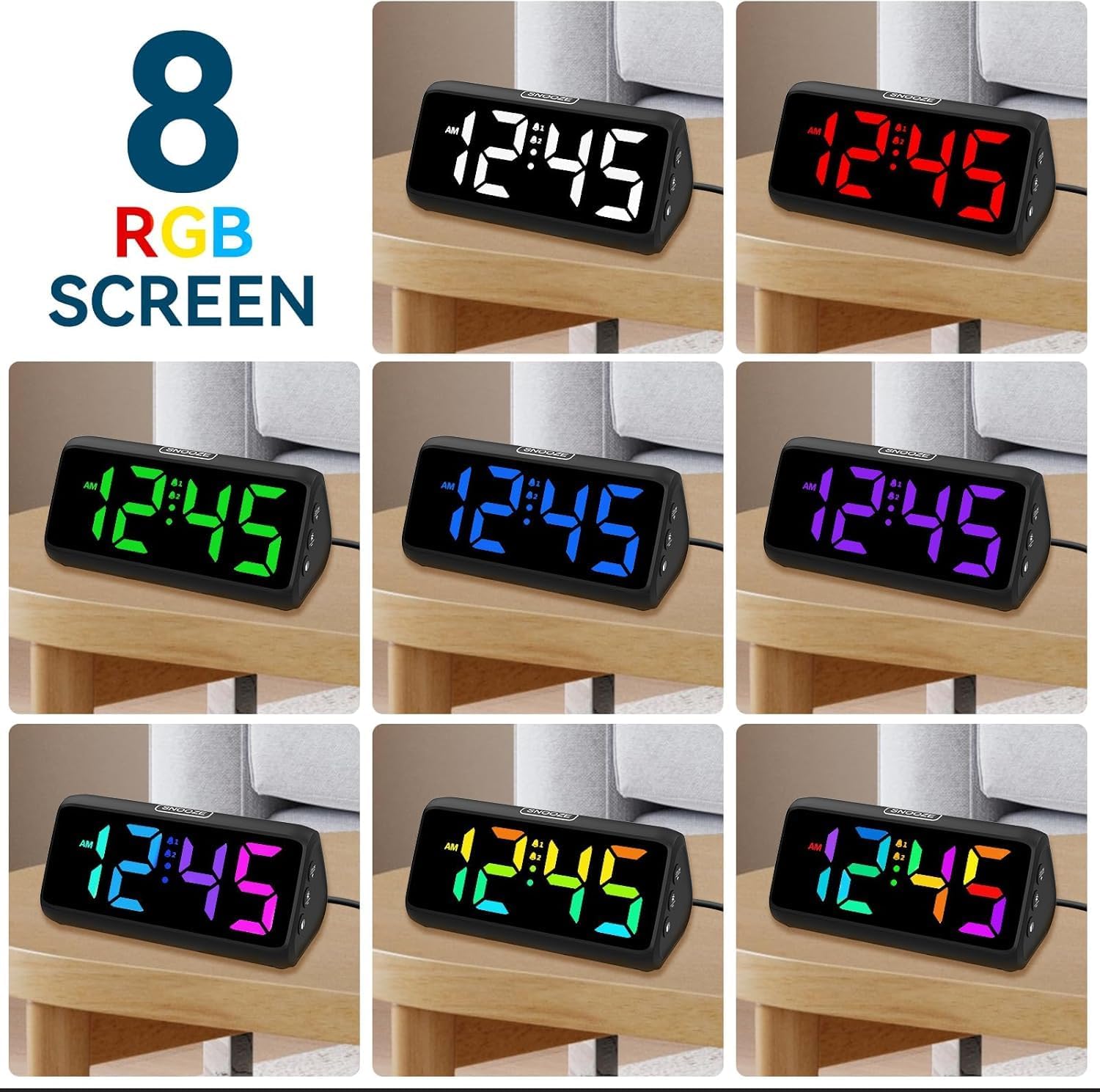 Detalle 2 de Netzu 6208D Digital Alarm Clock with RGB Display, Dual Alarms and 5 Brightness Levels